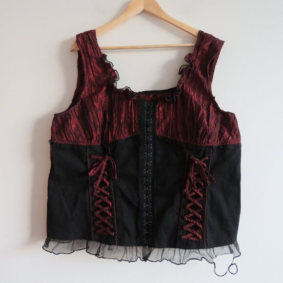 TRIPP NYC Vintage Y2K Steampunk Goth Pirate Lace Corset Top Black Metallic Red - Picture 2 of 16